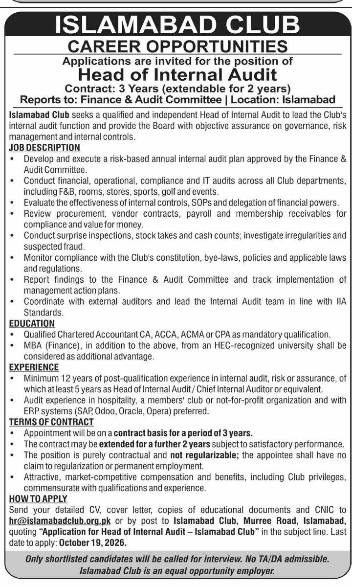 Islamabad Club Jobs 04 October 2026 Dawn 02 1