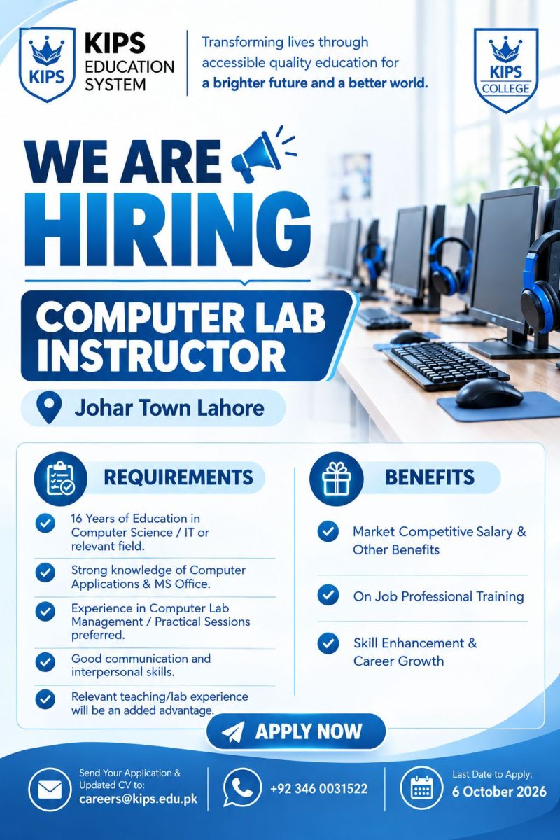 KIPS College Lahore Jobs Computer Lab Instructor 1