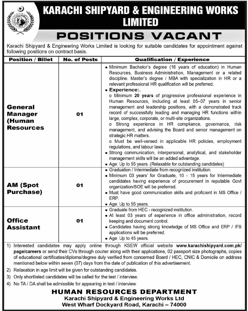 Karachi Shipyard & Engineering Works Ltd Jobs 11 October 2026 Dawn 1
