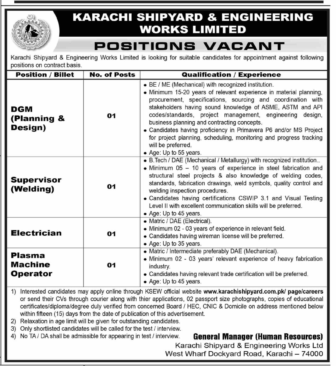 Karachi Shipyard & Engineering Works Ltd Jobs 25 October 2026 Dawn 1