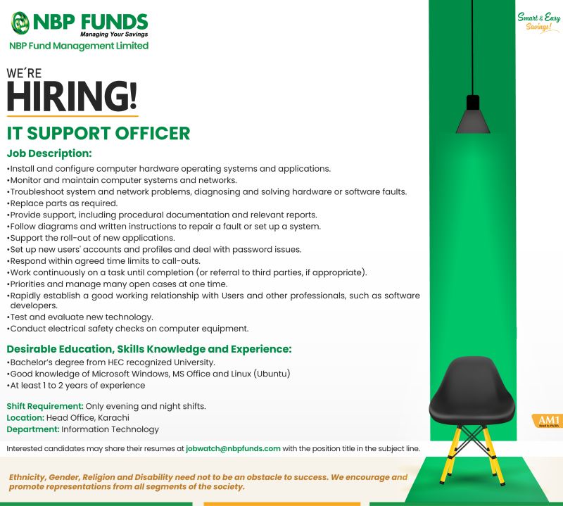 NBP Fund Management Limited Jobs IT Support Officer 1