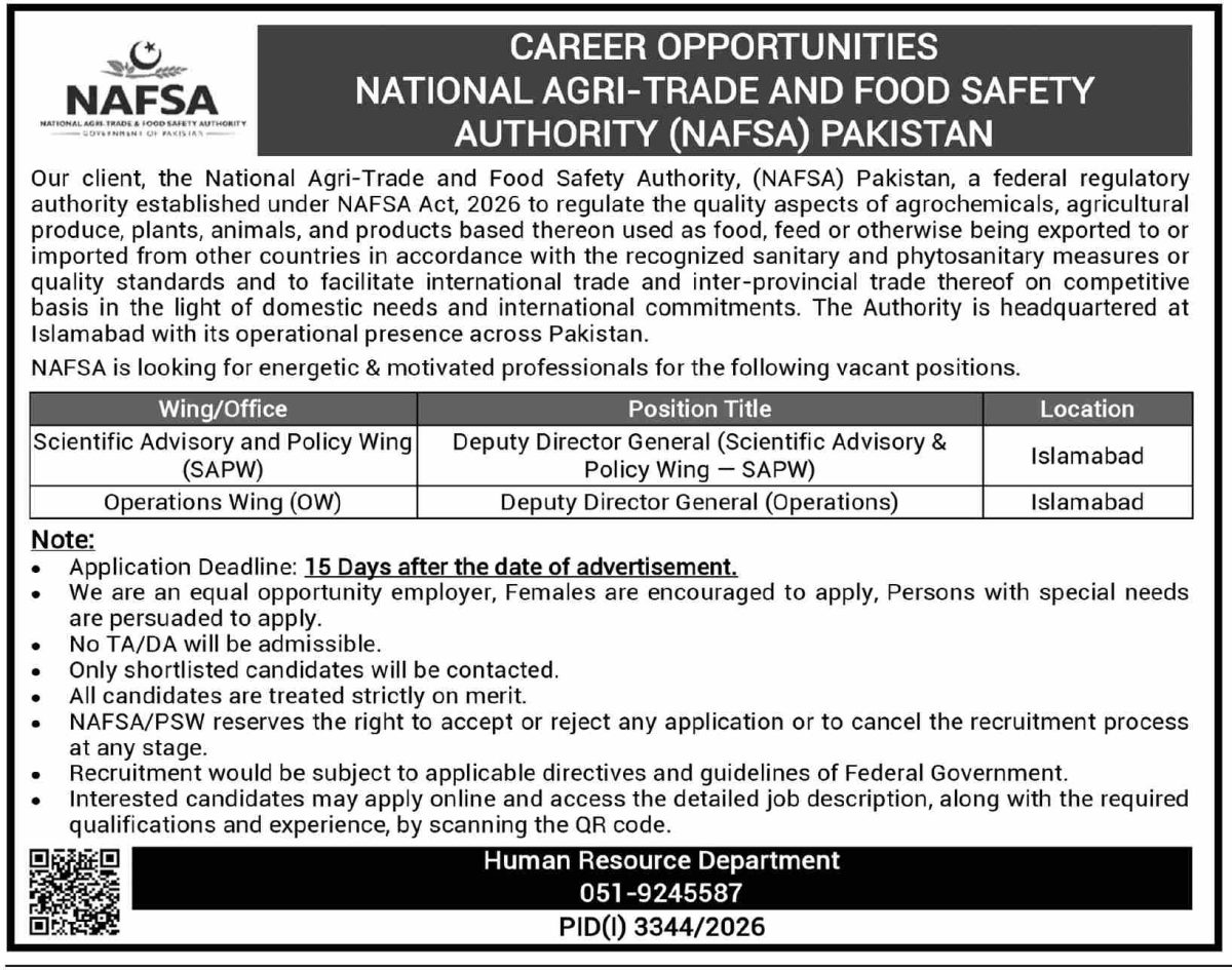 National Agri Trade & Food Safety Authority NAFSA Jobs 11 October 2026 Dawn 1