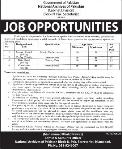 National Archives of Pakistan Jobs 30 October 2026 Express Tribune 1