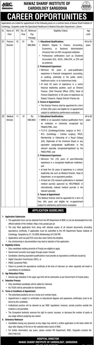 Nawaz Sharif Institute of Cardiology Sargodha Jobs 01 October 2026 Dunya 1