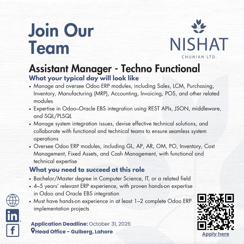 Nishat Chunian Limited Jobs Assistant Manager Techno Functional 1