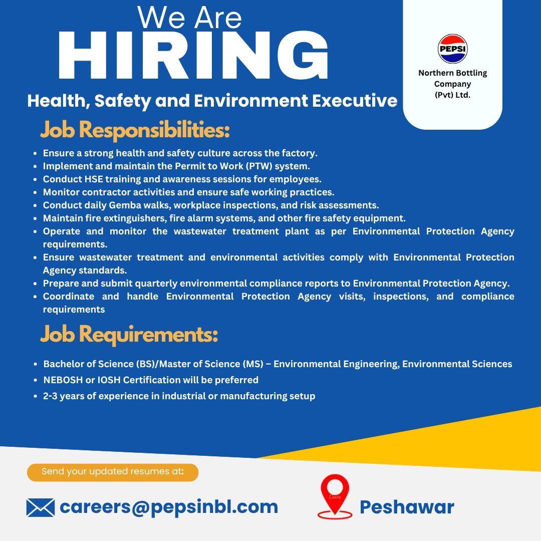 PEPSI Northern Bottling Company Pvt Ltd Jobs Health Safety and Environment Executive 1