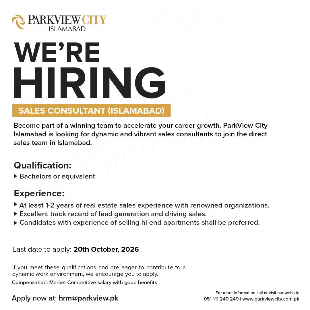 ParkView City Islamabad Jobs Sales Consultant 1