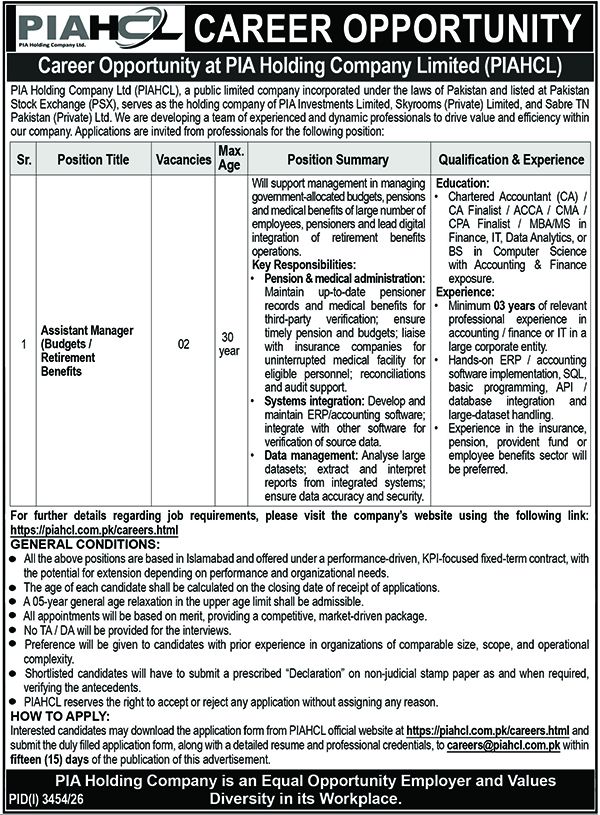 PIA Holding Company Ltd PIAHCL Jobs 16 October 2026 Nawaiwaqt 1