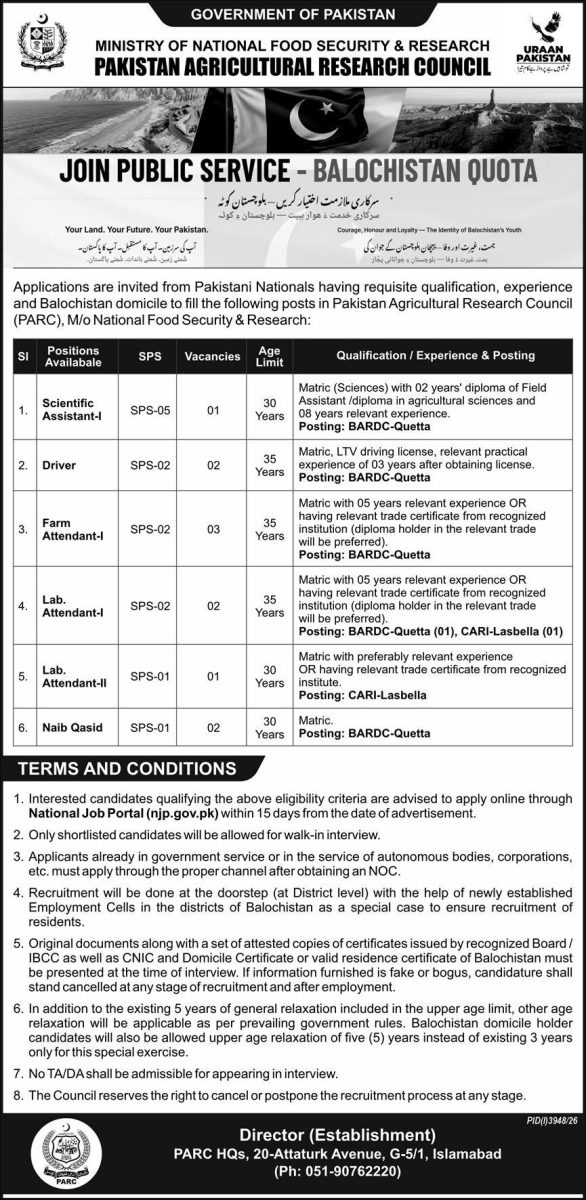 Pakistan Agriculture Research Council PARC Jobs 30 October 2026 Express 1