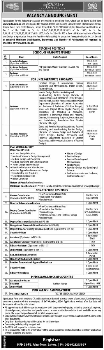 Pakistan Institute of Fashion & Design Jobs 04 October 2026 Dawn 1