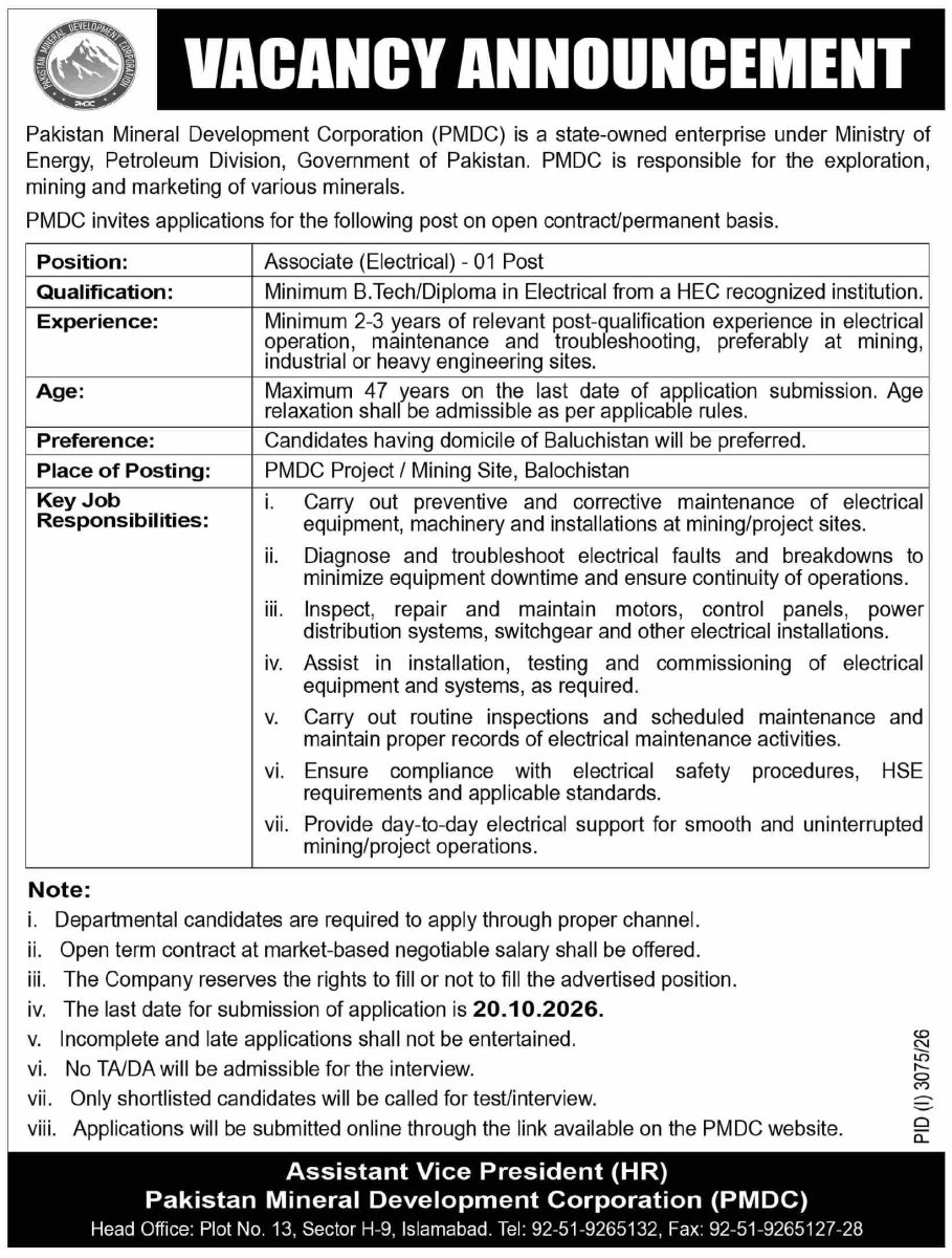 Pakistan Mineral Development Corp PMDC Jobs 04 October 2026 Dawn 01 1