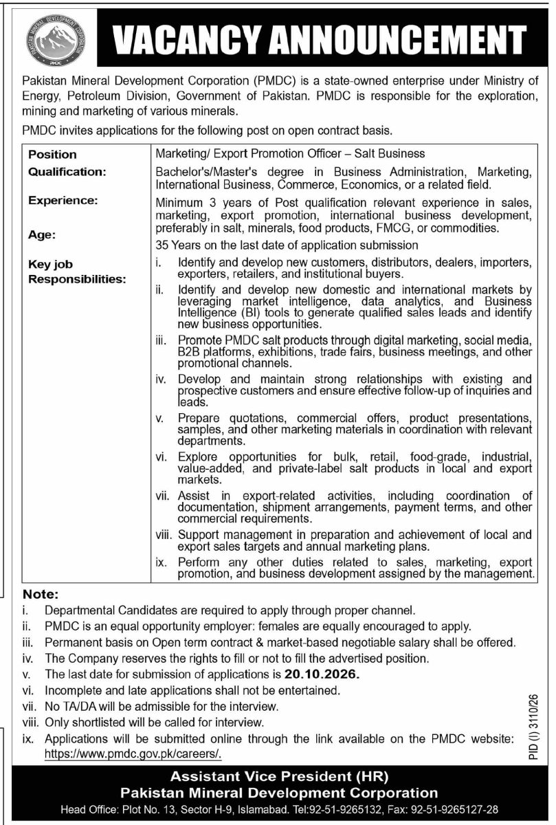Pakistan Mineral Development Corp PMDC Jobs 04 October 2026 Dawn 02 1