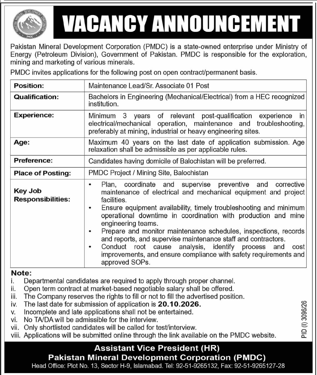 Pakistan Mineral Development Corp PMDC Jobs 04 October 2026 Dawn 1