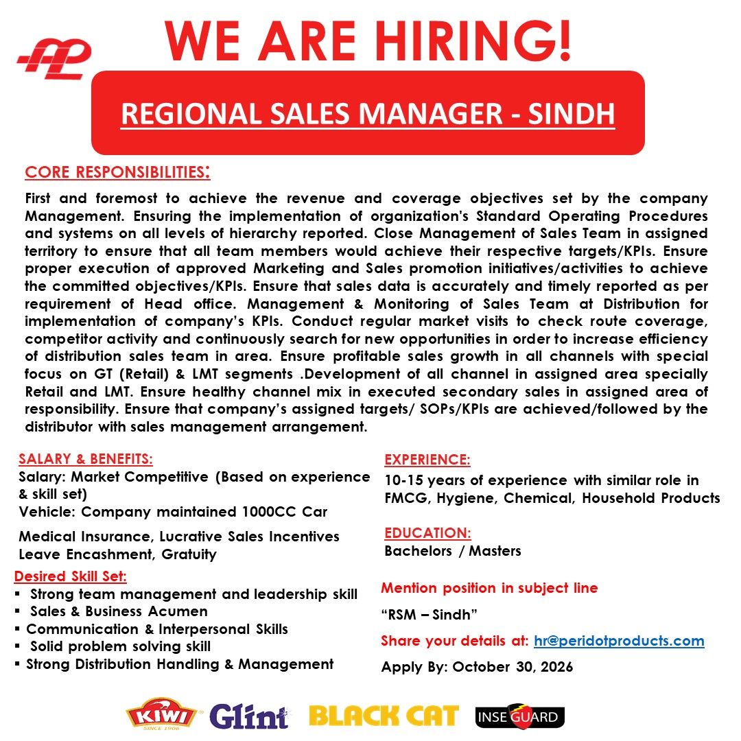 Peridot Products Pvt Ltd Jobs Regional Sales Manager 1