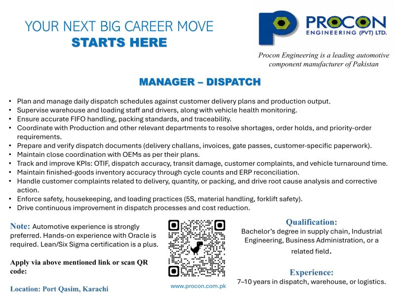 Procon Engineering Pvt Ltd Jobs Manager Dispatch 1