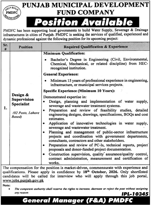 Punjab Municipal Development Fund Co PMDFC Jobs 04 October 2026 Jang 1