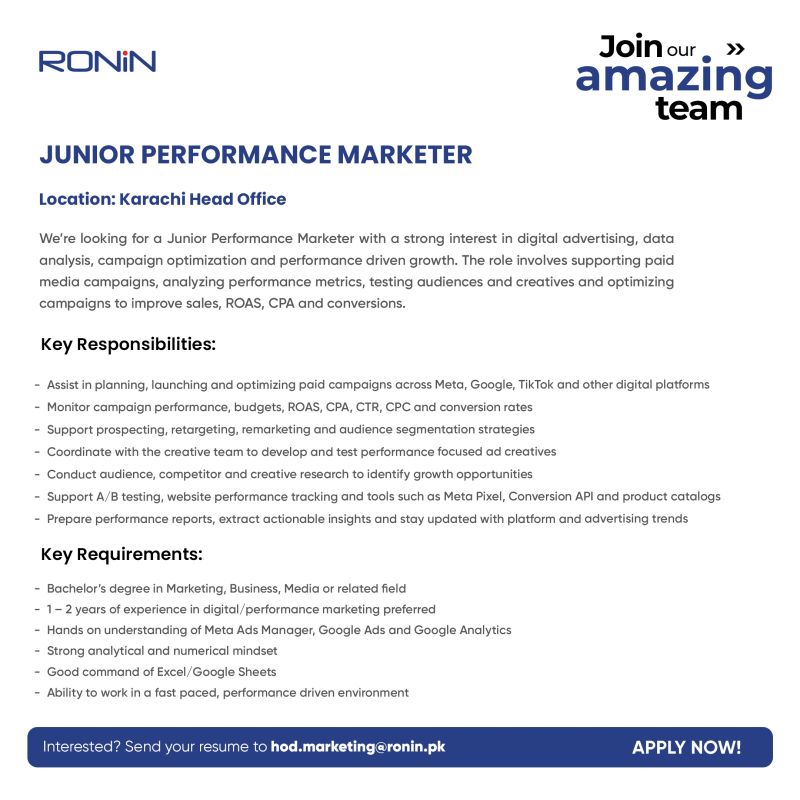 Ronin Pakistan Jobs Junior Performance Marketer 1