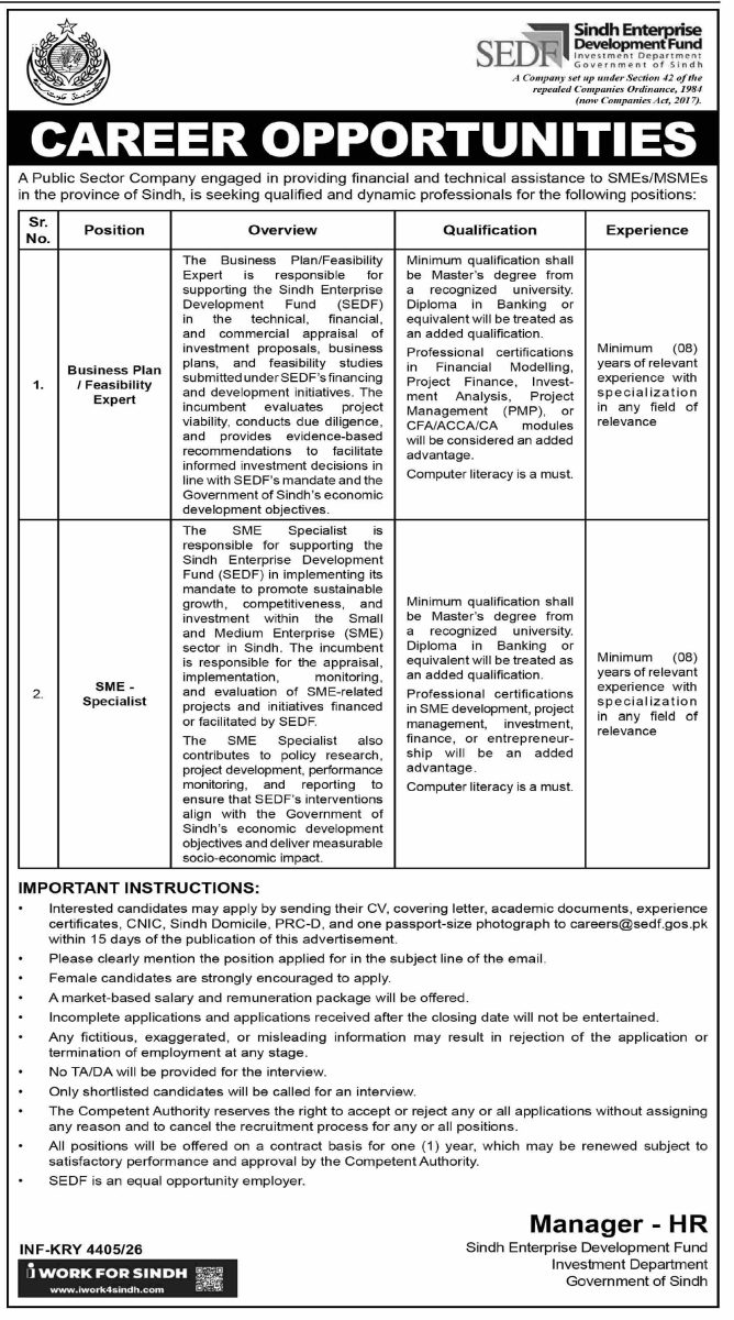 Sindh Enterprise Development Fund Investement Department Sindh Jobs 04 October 2026 Dawn 1