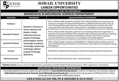 Sohail University Jobs October 2026