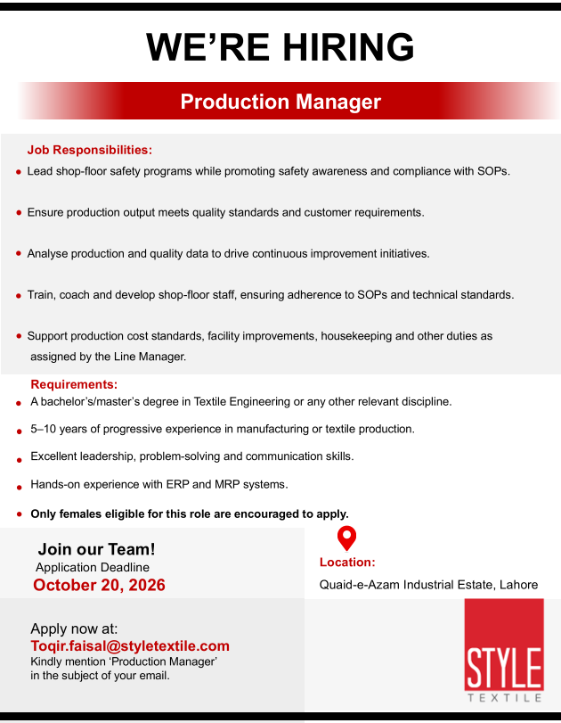 Style Textile Pvt Ltd Jobs Production Manager 1