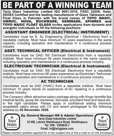 Tariq Glass Industries Ltd Jobs 25 October 2026 Jang 1