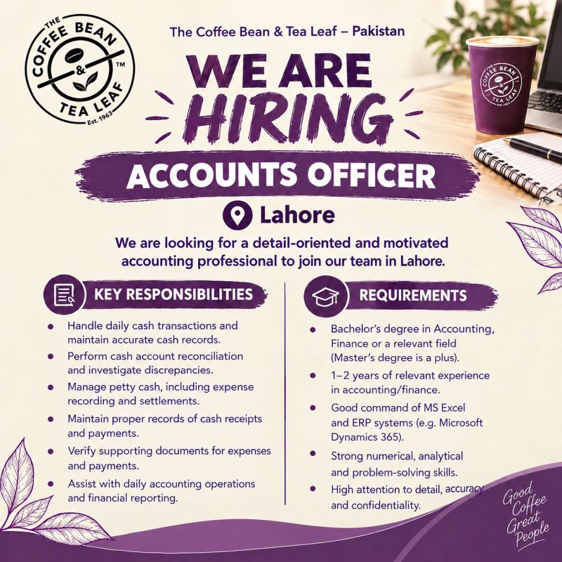 The Coffee Bean & Tea Leaf Pakistan Jobs Accounts Officer 1
