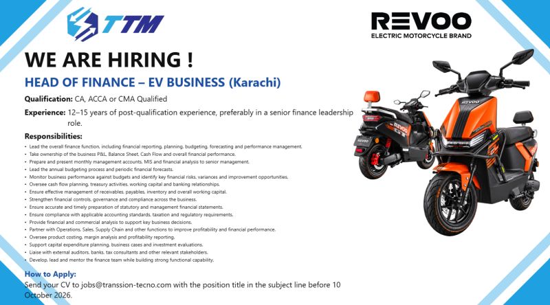 Transsion Tecno Motors Jobs Head of Finance EV Business 1