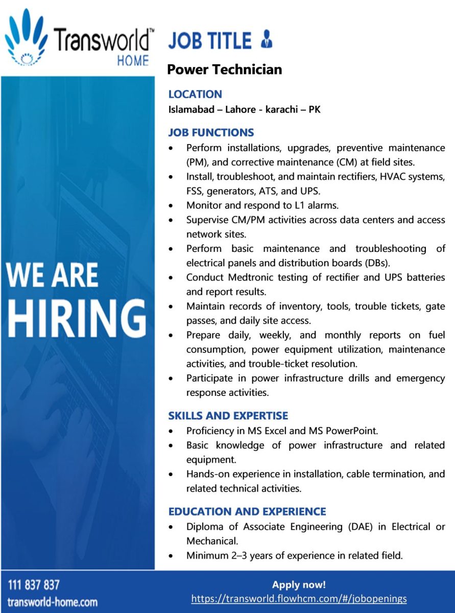 Transworld Home Jobs Power Technicians  1