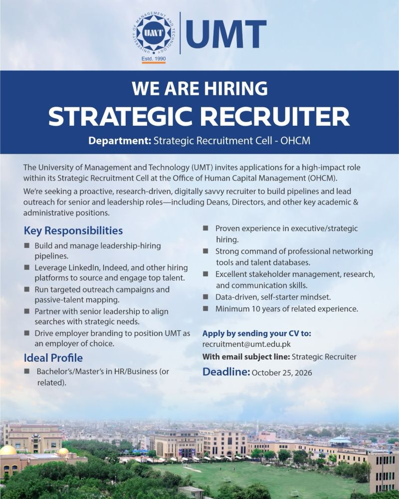 University of Management Technology UMT Jobs Manager Strategic Recruiter 1